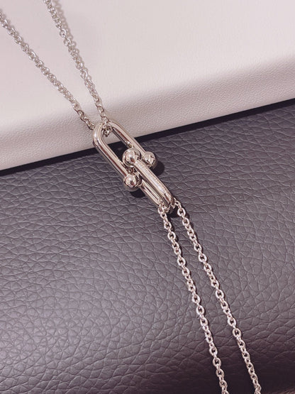 [Clover Jewelry]HARDWEAR DOUBLE LINK PEDANT SILVER NECKLACE