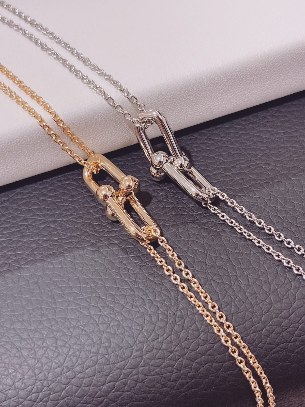 [Clover Jewelry]HARDWEAR DOUBLE LINK PEDANT PINK GOLD NECKLACE