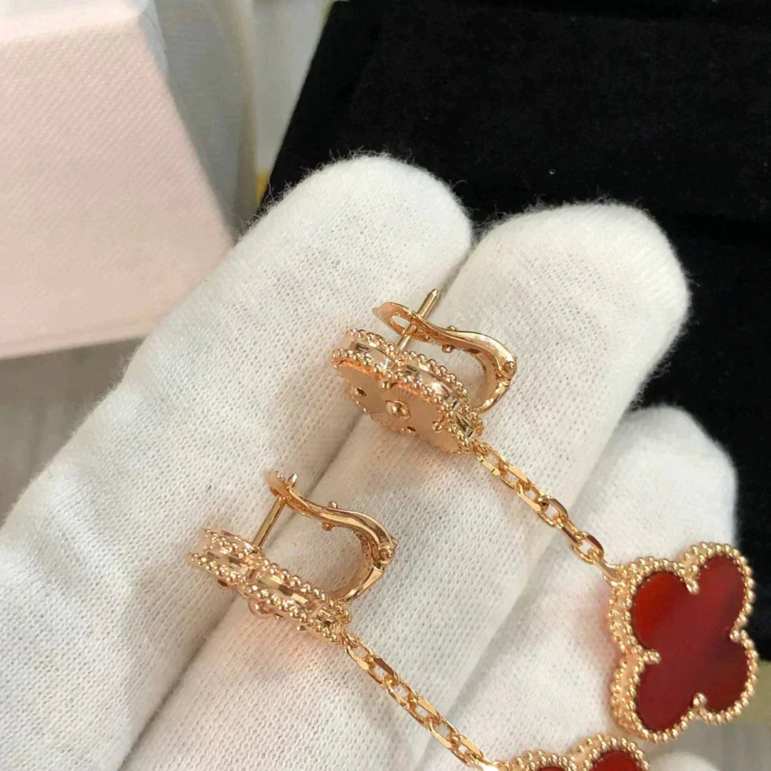 [⭐Clover Jewelry]CLOVER 2 MOTIF  LASER CARNELIAN EARRINGS
