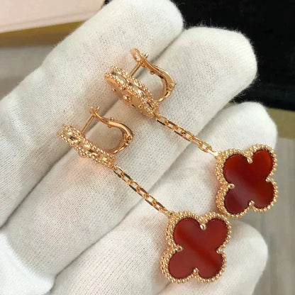 [⭐Clover Jewelry]CLOVER 2 MOTIF  LASER CARNELIAN EARRINGS