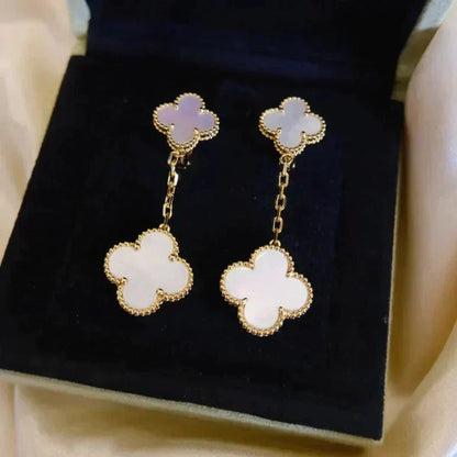 [⭐Clover Jewelry]CLOVER 2 MOTIF WHITE MOP EARRINGS