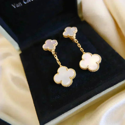 [⭐Clover Jewelry]CLOVER 2 MOTIF WHITE MOP EARRINGS