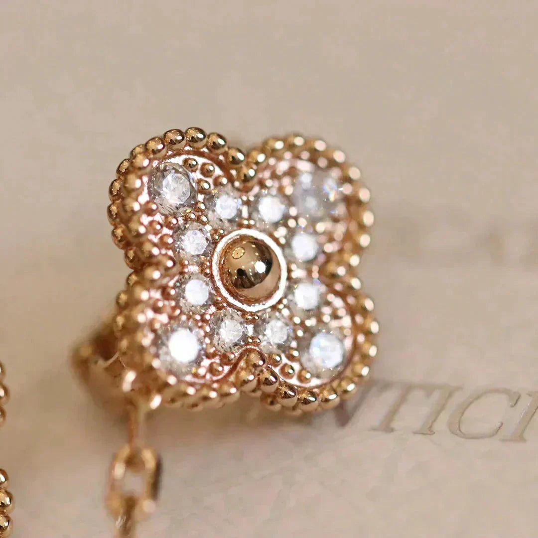 [⭐Clover Jewelry]CLOVER MEDIUM 1 MOTIFS FUll DIAMOND EARRINGS
