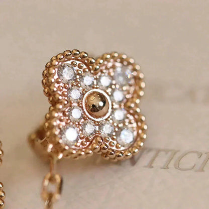 [⭐Clover Jewelry]CLOVER MEDIUM 1 MOTIFS FUll DIAMOND EARRINGS