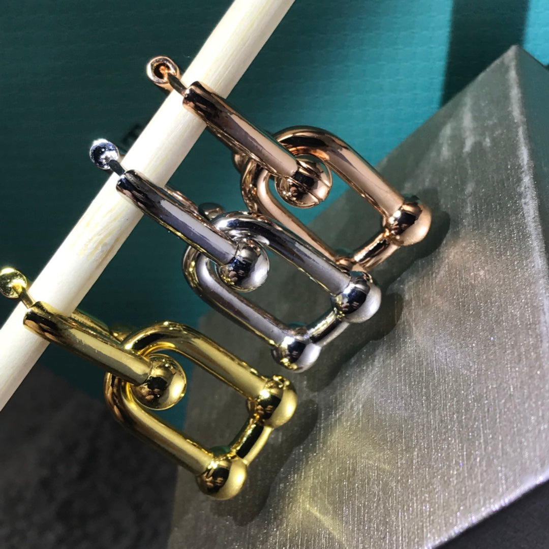 [Clover Jewelry]HARDWARE DROP EARRINGS DOUBLE LINK