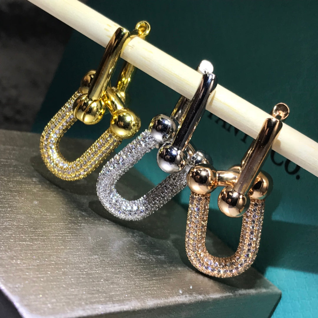 [Clover Jewelry]HARDWARE DROP EARRINGS DOUBLE LINK DIAMOND