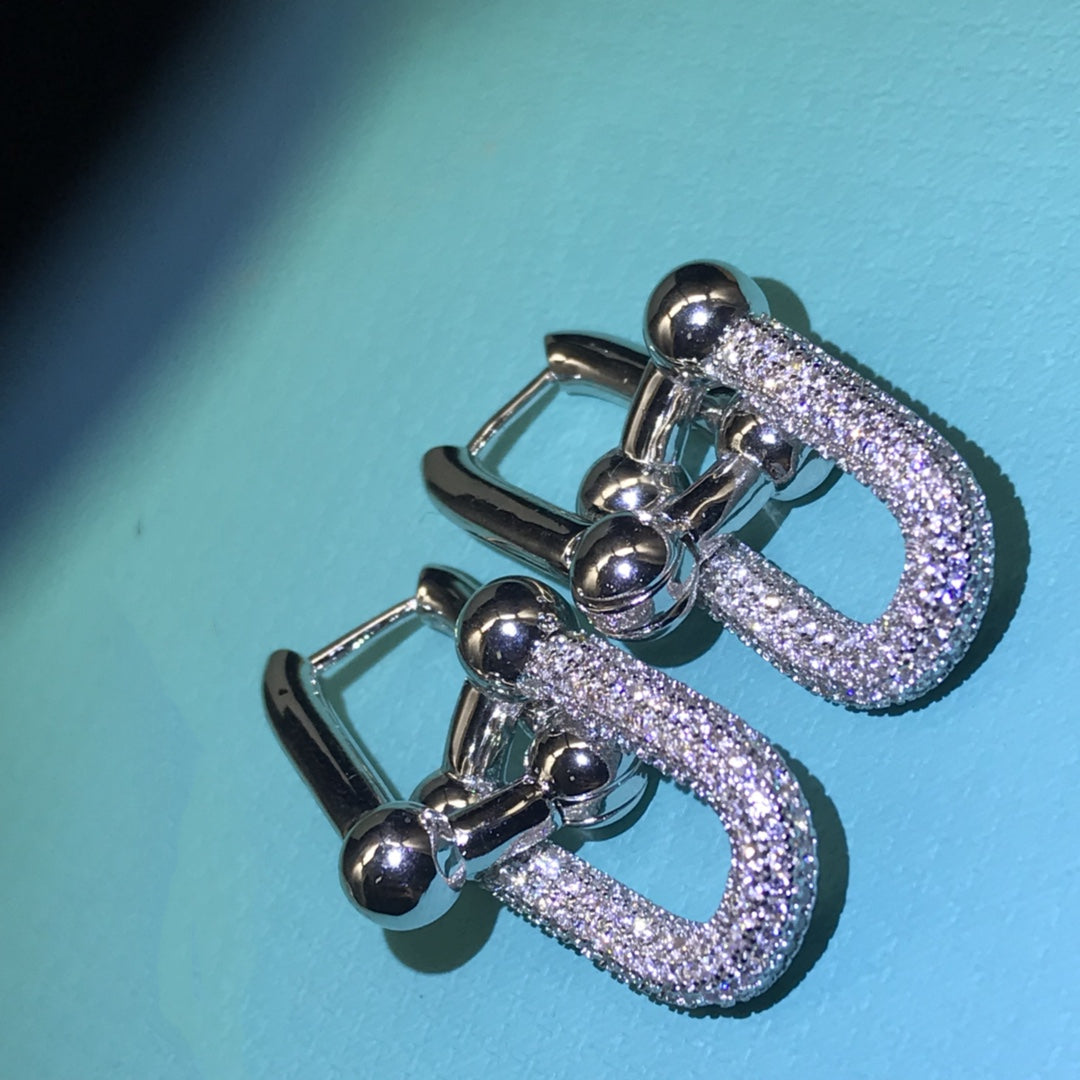 [Clover Jewelry]HARDWARE DROP EARRINGS DOUBLE LINK DIAMOND