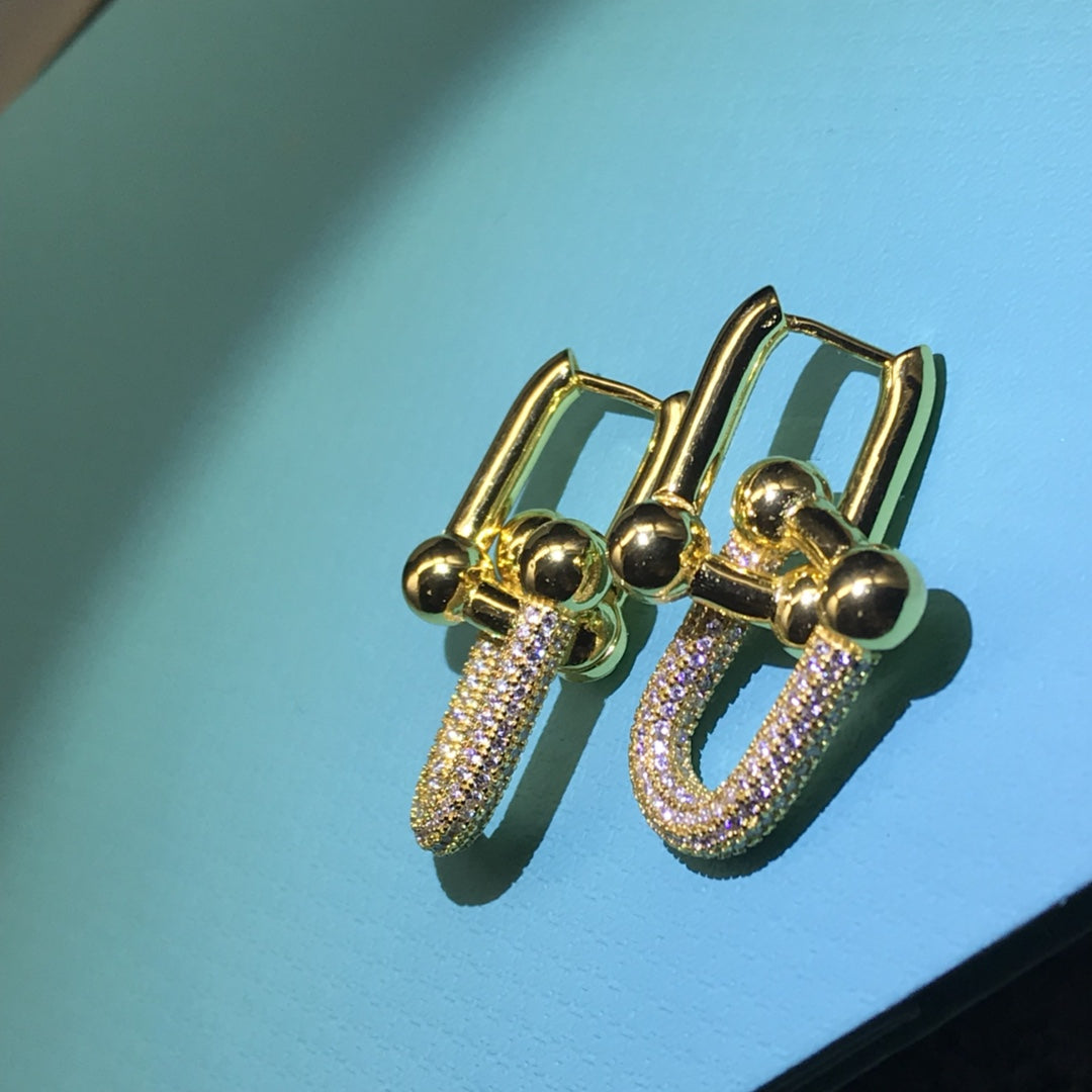 [Clover Jewelry]HARDWARE DROP EARRINGS DOUBLE LINK DIAMOND