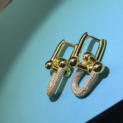 [Clover Jewelry]HARDWARE DROP EARRINGS DOUBLE LINK DIAMOND