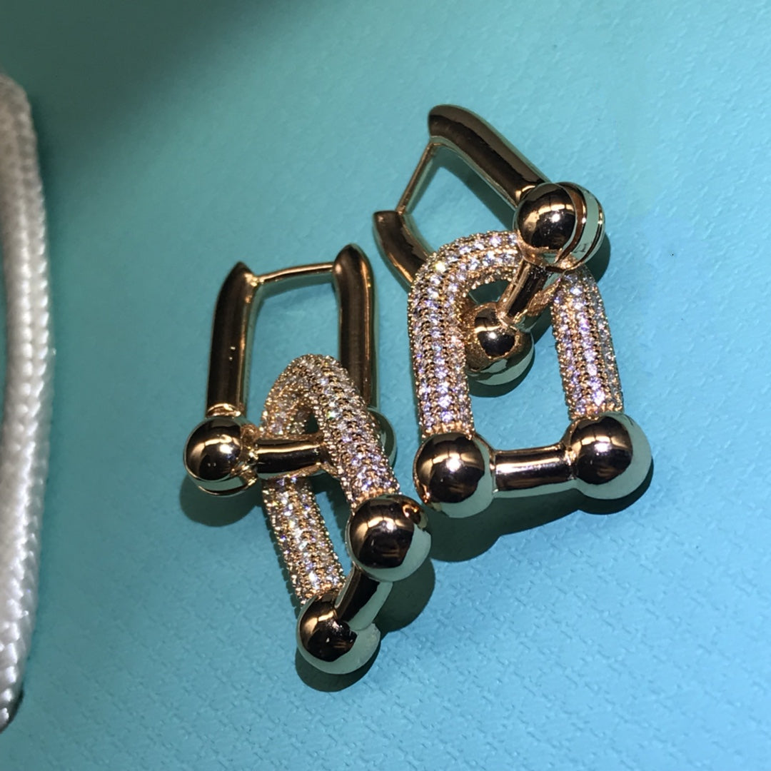[Clover Jewelry]HARDWARE DROP EARRINGS DOUBLE LINK DIAMOND