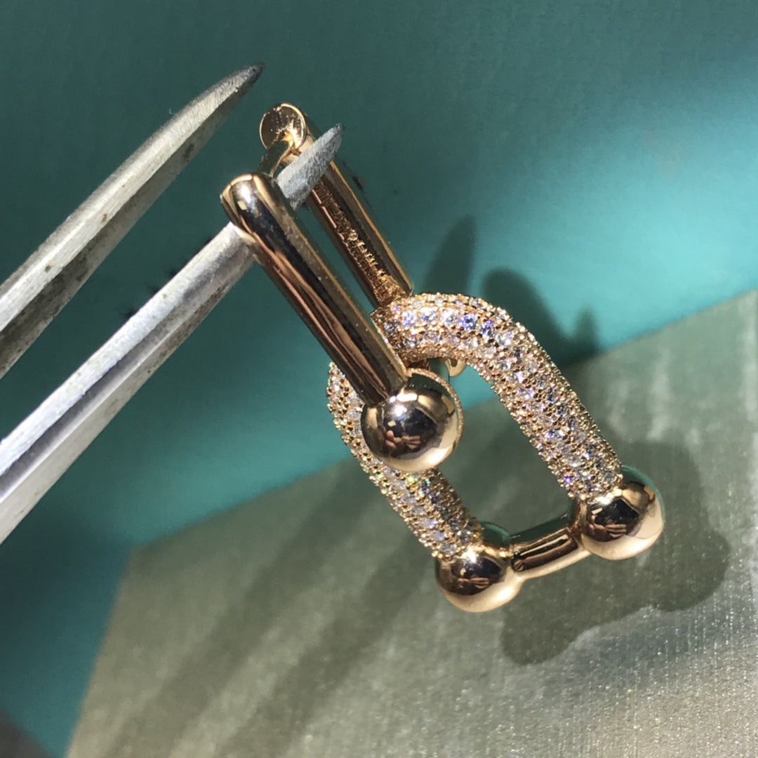 [Clover Jewelry]HARDWARE DROP EARRINGS DOUBLE LINK DIAMOND