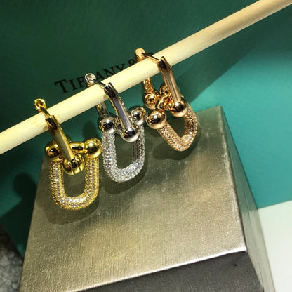 [Clover Jewelry]HARDWARE DROP EARRINGS DOUBLE LINK DIAMOND