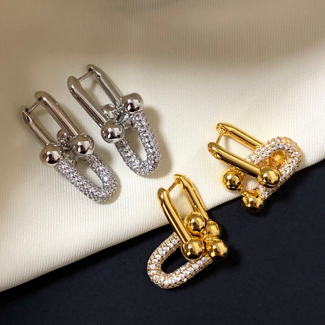 [Clover Jewelry]HARDWARE DROP EARRINGS DOUBLE LINK DIAMOND