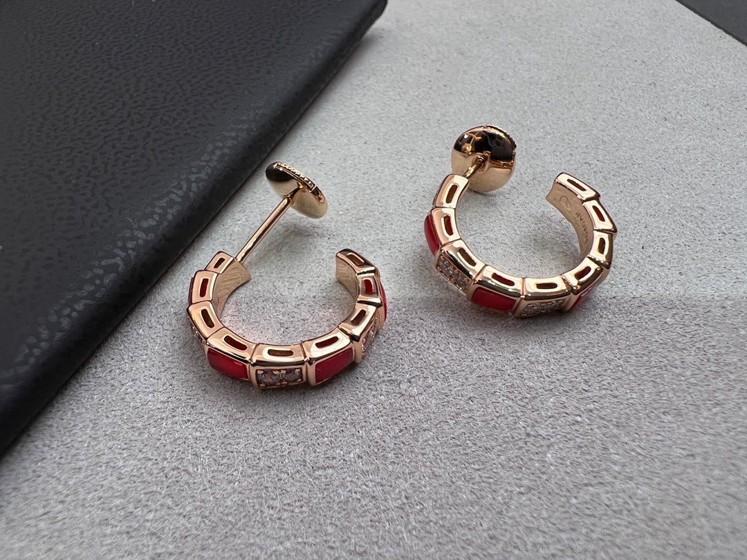 [⭐Clover Jewelry]SERPENTI CARNELIAN PINK GOLD EARRINGS