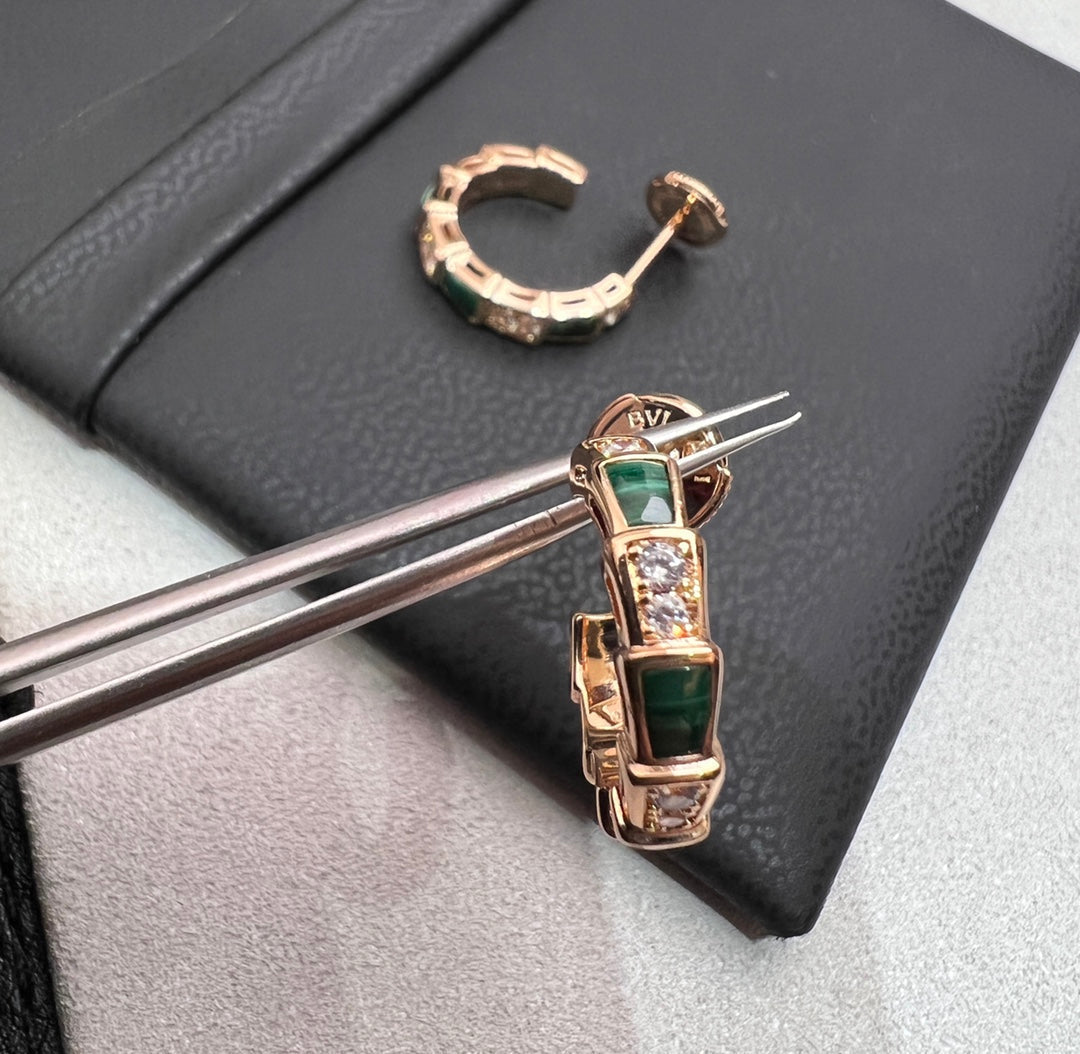 [⭐Clover Jewelry]SERPENTI MALACHITE PINK GOLD EARRINGS