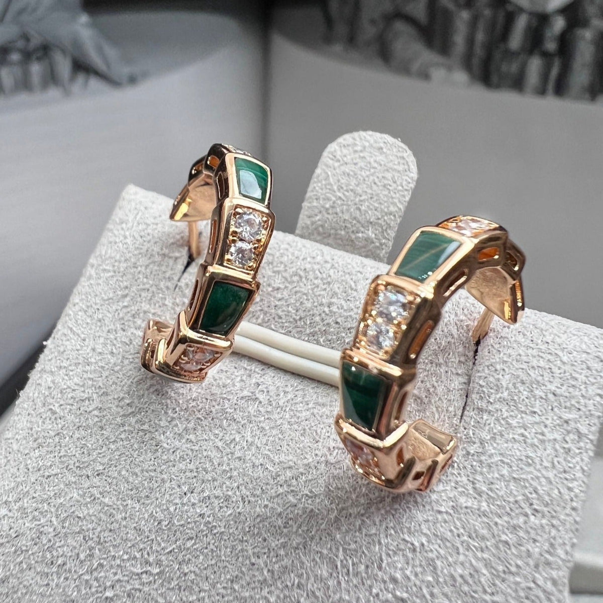 [⭐Clover Jewelry]SERPENTI MALACHITE PINK GOLD EARRINGS