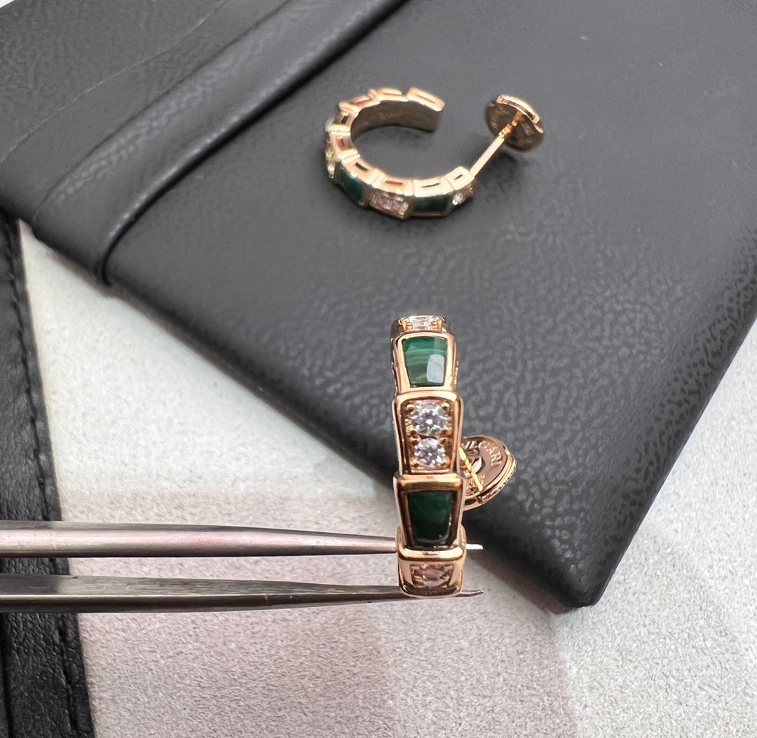 [⭐Clover Jewelry]SERPENTI MALACHITE PINK GOLD EARRINGS