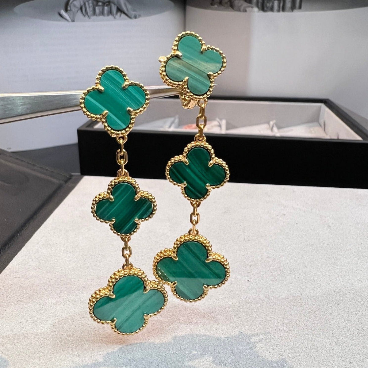 [⭐Clover Jewelry]CLOVER MALACHITE 3 MOTIFS GOLD