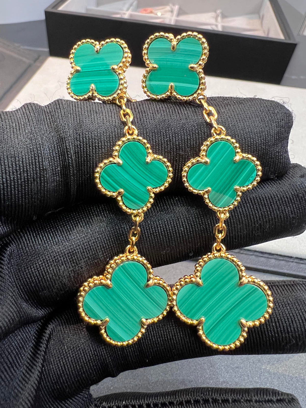 [⭐Clover Jewelry]CLOVER MALACHITE 3 MOTIFS GOLD