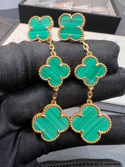 [⭐Clover Jewelry]CLOVER MALACHITE 3 MOTIFS GOLD