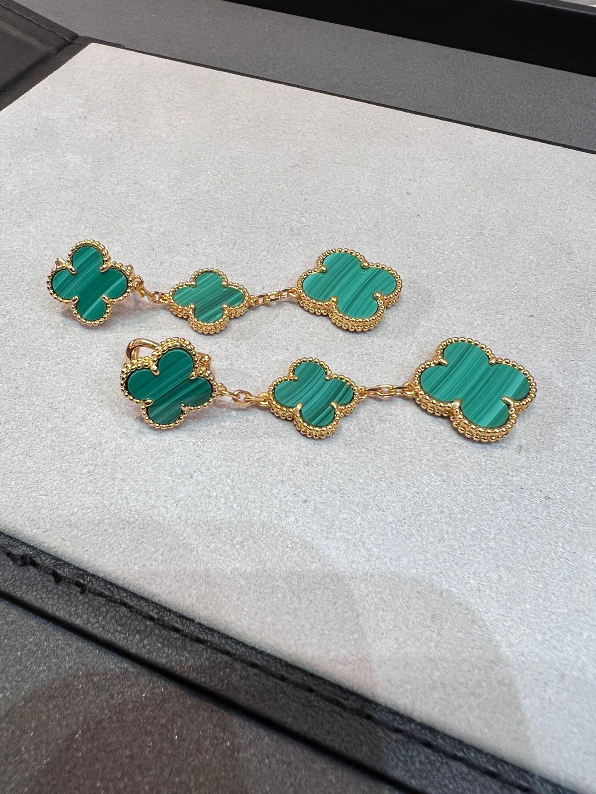 [⭐Clover Jewelry]CLOVER MALACHITE 3 MOTIFS GOLD