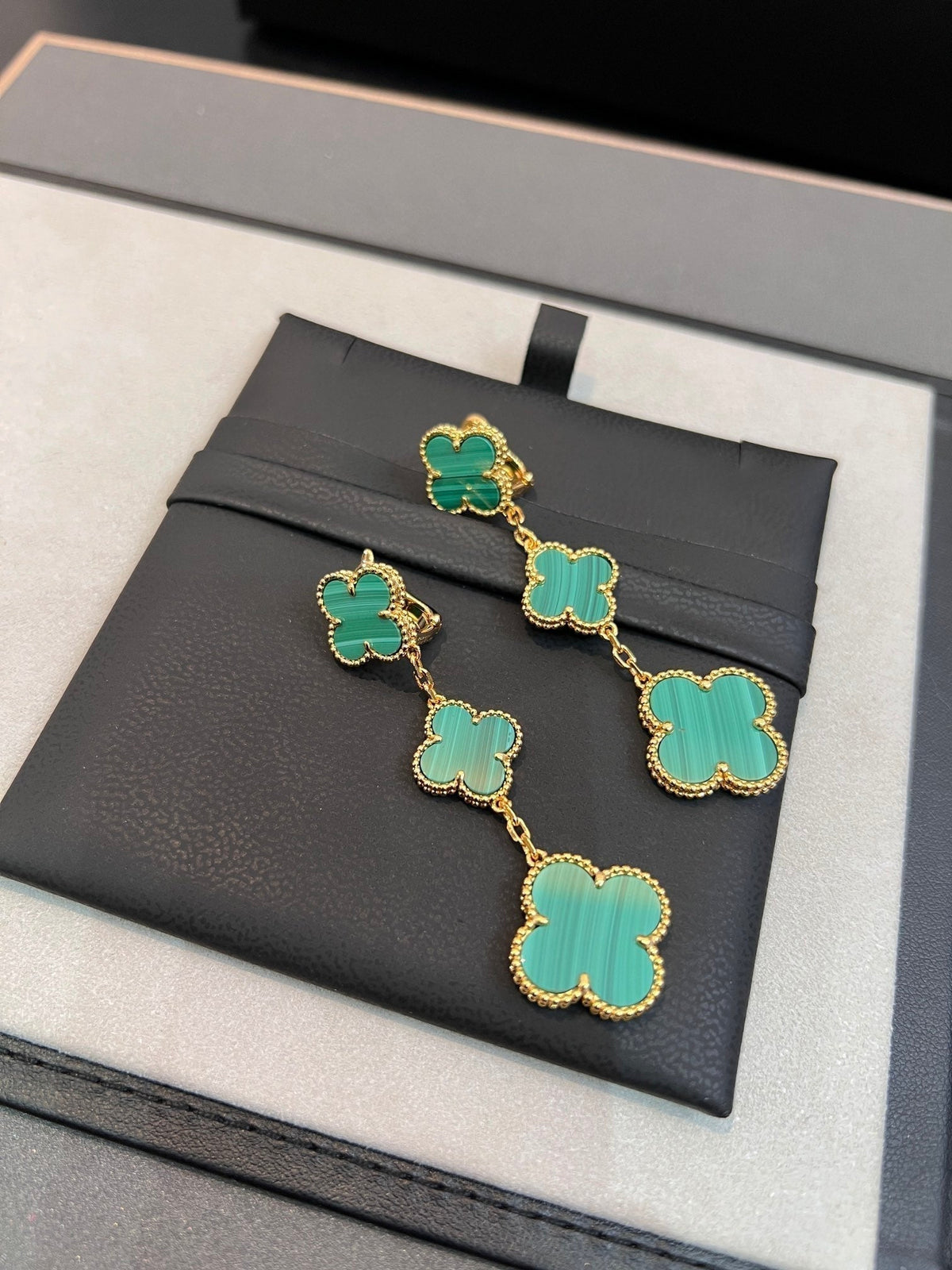 [⭐Clover Jewelry]CLOVER MALACHITE 3 MOTIFS GOLD