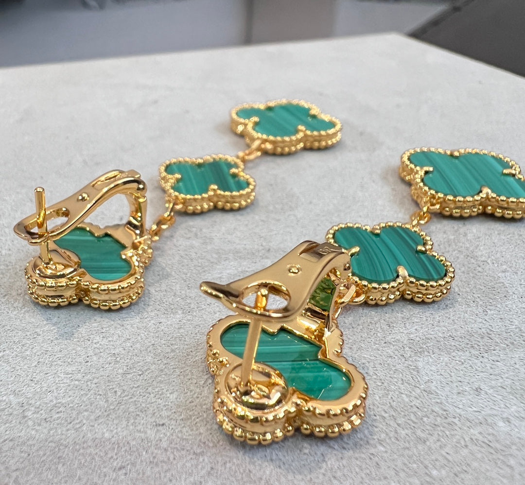 [⭐Clover Jewelry]CLOVER MALACHITE 3 MOTIFS GOLD