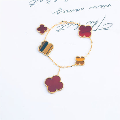 [⭐Clover Jewelry]CLOVER BRACELET 5 MOTIFS CARNELIAN TIGER EYE