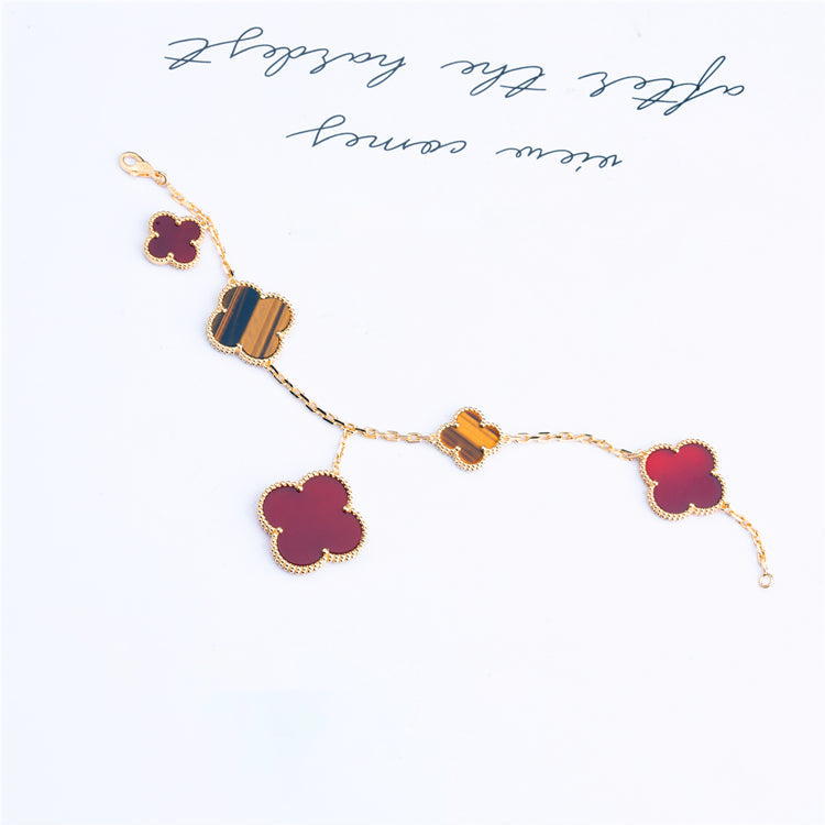 [⭐Clover Jewelry]CLOVER BRACELET 5 MOTIFS CARNELIAN TIGER EYE