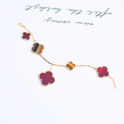 [⭐Clover Jewelry]CLOVER BRACELET 5 MOTIFS CARNELIAN TIGER EYE