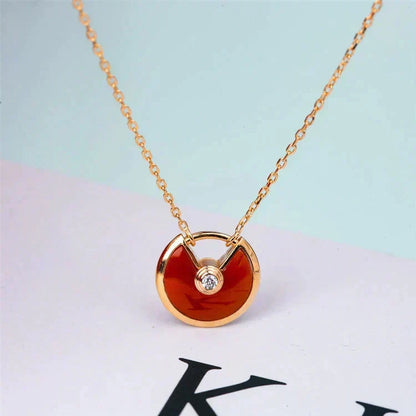 [⭐Clover Jewelry]AMULETTE GOLD CARNELIAN ONYX NECKLACE