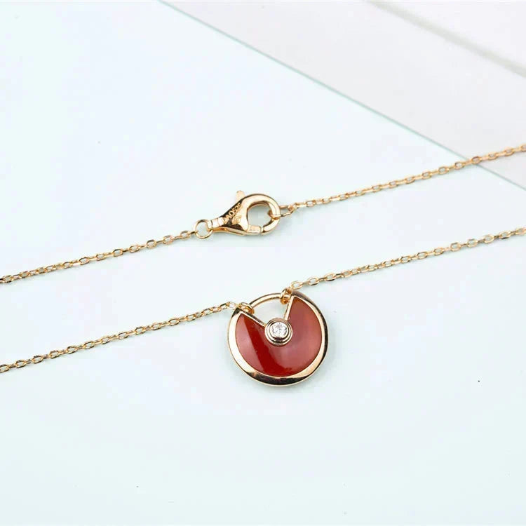 [⭐Clover Jewelry]AMULETTE GOLD CARNELIAN ONYX NECKLACE
