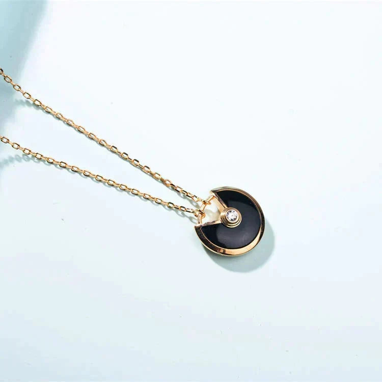 [⭐Clover Jewelry]AMULETTE GOLD CARNELIAN ONYX NECKLACE