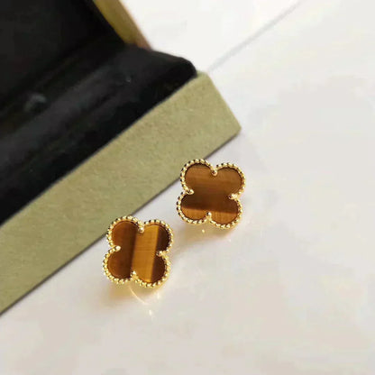 [⭐Clover Jewelry]CLOVER MEDIUM 1 MOTIFS TIGER EYE EARRINGS