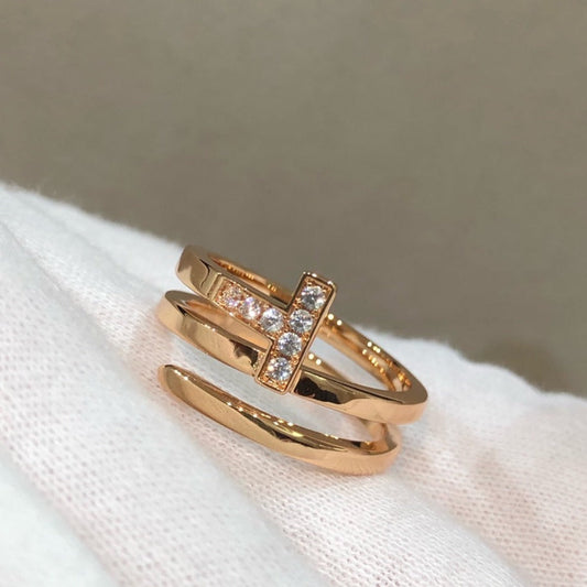 [Clover Jewelry]T WIRE DOUBLE ROWS RING PINK GOLD
