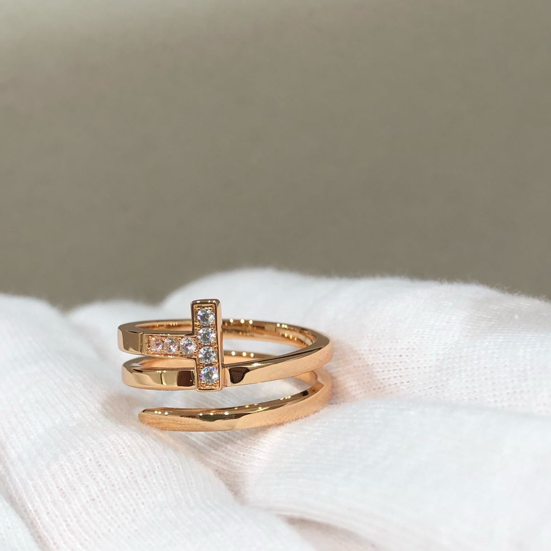 [Clover Jewelry]T WIRE DOUBLE ROWS RING PINK GOLD