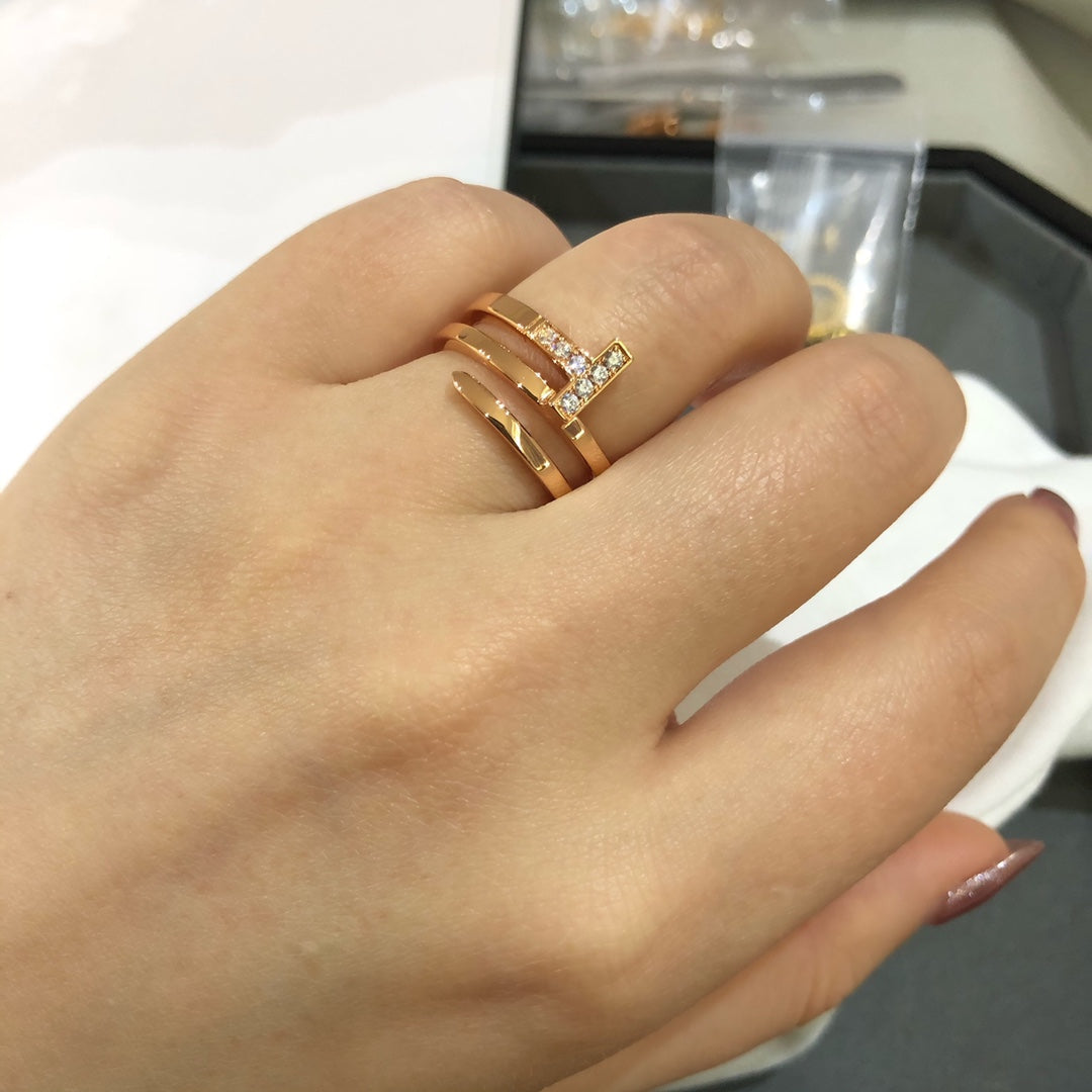 [Clover Jewelry]T WIRE DOUBLE ROWS RING PINK GOLD