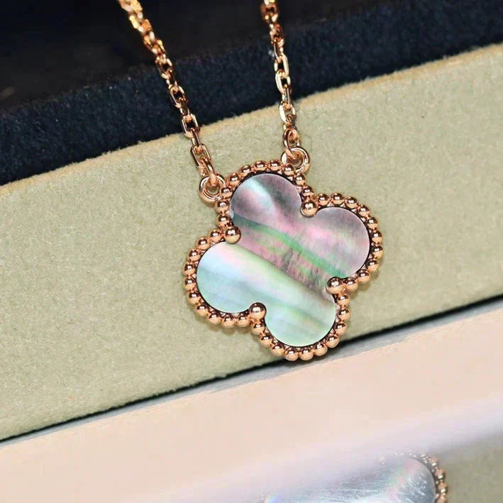 [⭐Clover Jewelry]CLOVER 15MM  GRAY MOTHER OF PEARL NECKLACE