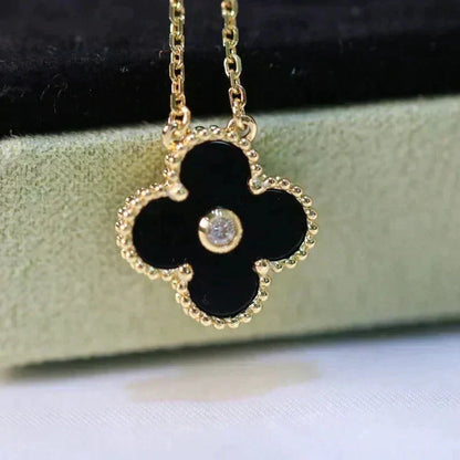 [⭐Clover Jewelry]CLOVER 15MM DIAMOND ONYX NECKLACE