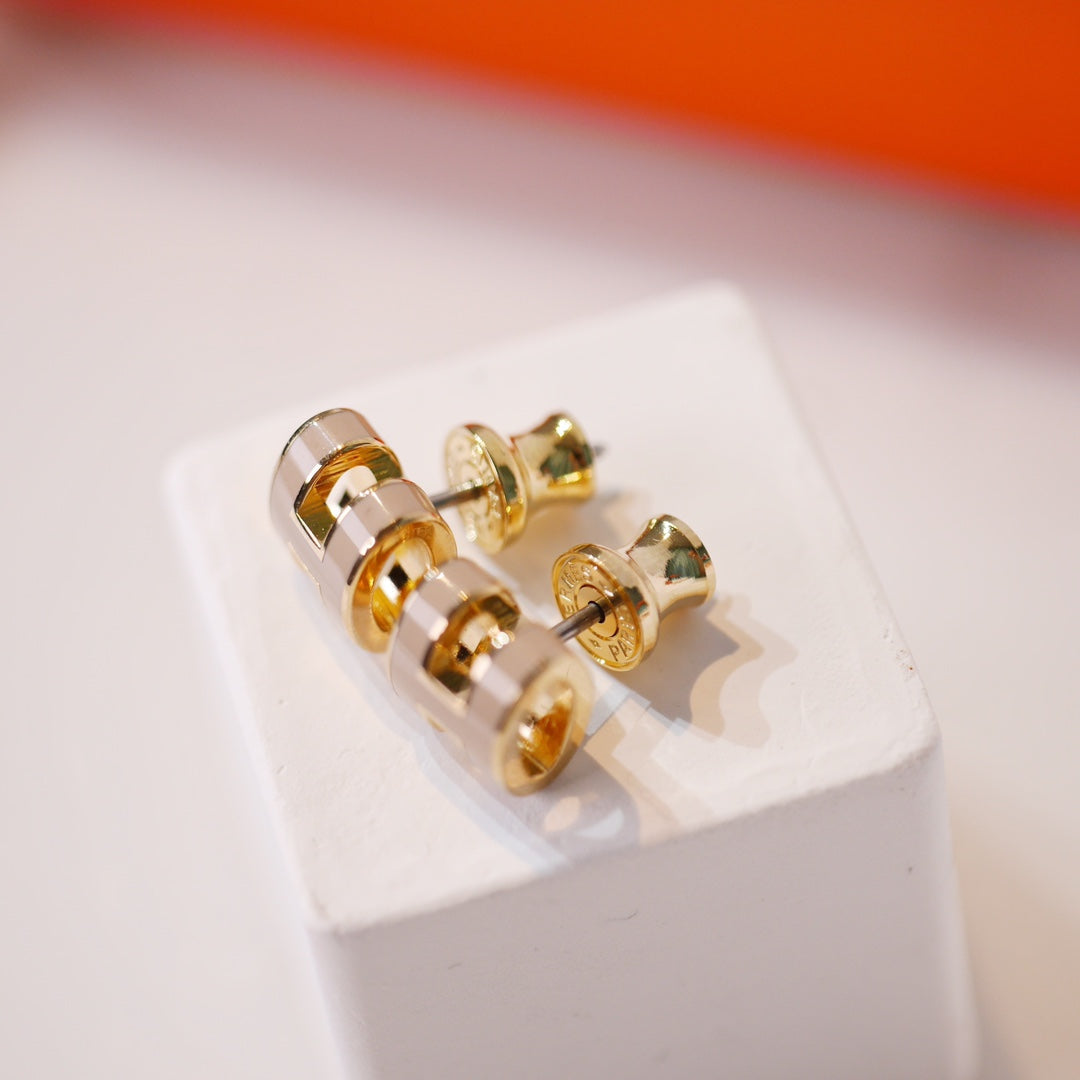 [⭐Clover Jewelry]MINI POP H GOLD EARRINGS GREY