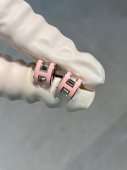 [⭐Clover Jewelry]MINI POP H SILVER EARRINGS PINK