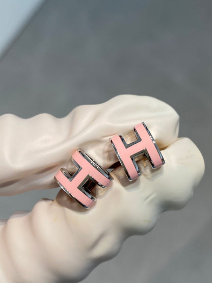 [⭐Clover Jewelry]MINI POP H SILVER EARRINGS PINK