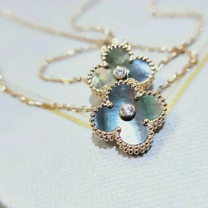 [⭐Clover Jewelry]CLOVER 15MM DIAMOND AND MOTHER-OF-GREY NECKLACE