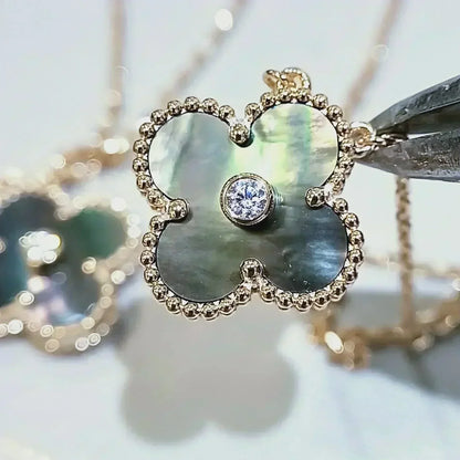 [⭐Clover Jewelry]CLOVER 15MM DIAMOND AND MOTHER-OF-GREY NECKLACE
