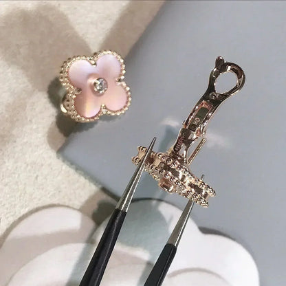 [⭐Clover Jewelry]CLOVER MEDIUM 1 MOTIFS  PINK MOP DIAMOND EARRINGS