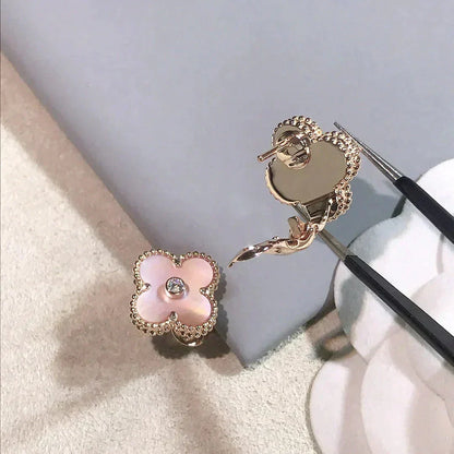 [⭐Clover Jewelry]CLOVER MEDIUM 1 MOTIFS  PINK MOP DIAMOND EARRINGS