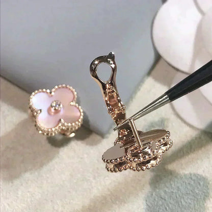 [⭐Clover Jewelry]CLOVER MEDIUM 1 MOTIFS  PINK MOP DIAMOND EARRINGS
