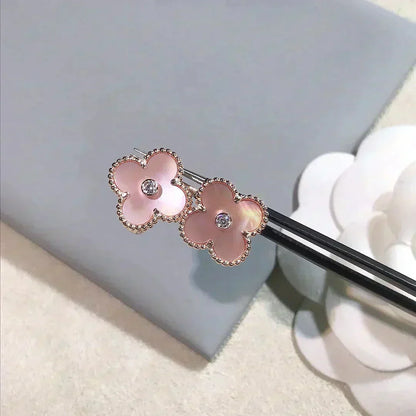[⭐Clover Jewelry]CLOVER MEDIUM 1 MOTIFS  PINK MOP DIAMOND EARRINGS
