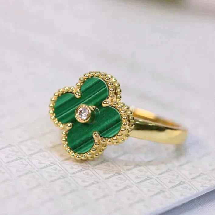[⭐Clover Jewelry]CLOVER MALACHITE RING GOLD DIAMOND