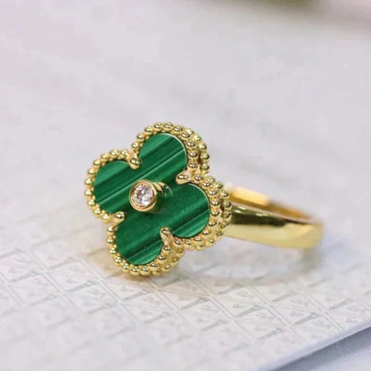 [⭐Clover Jewelry]CLOVER MALACHITE RING GOLD DIAMOND
